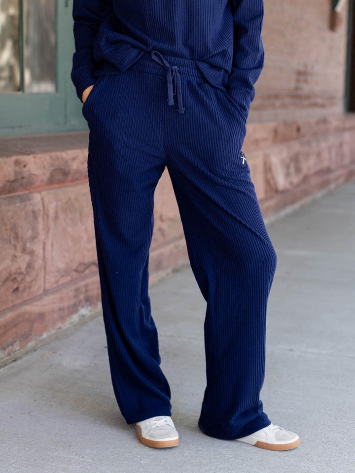 navy blue ribbed sweatpants