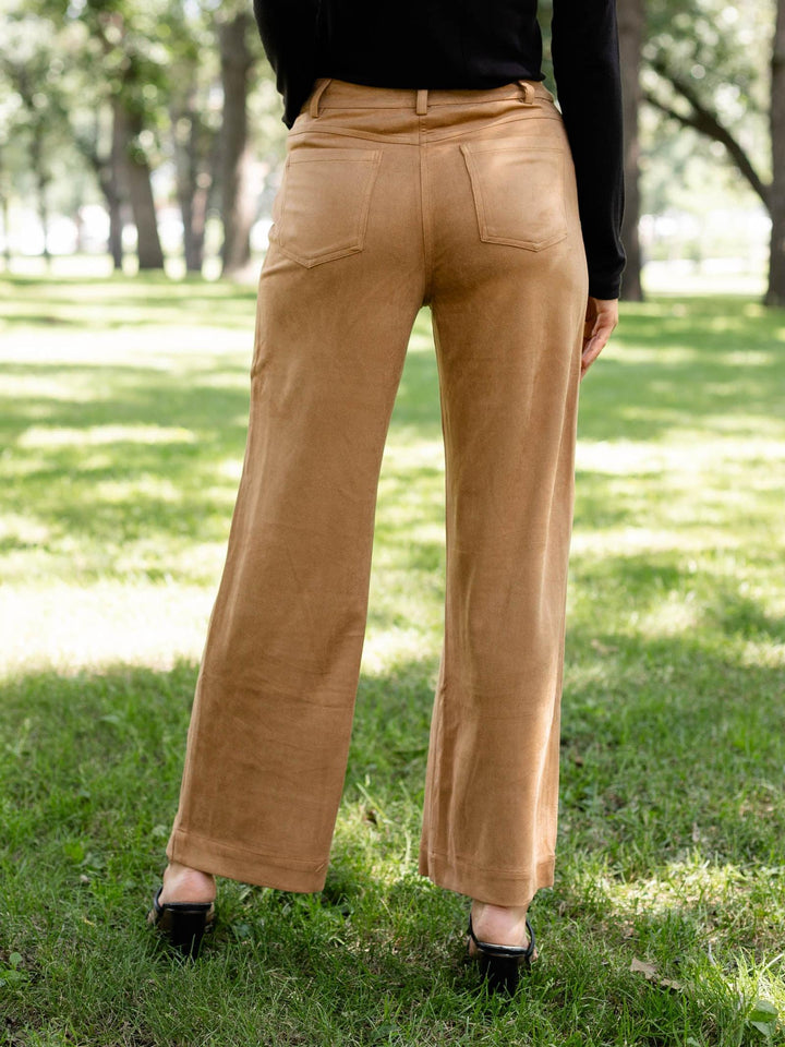 brown faux suede trouser pants