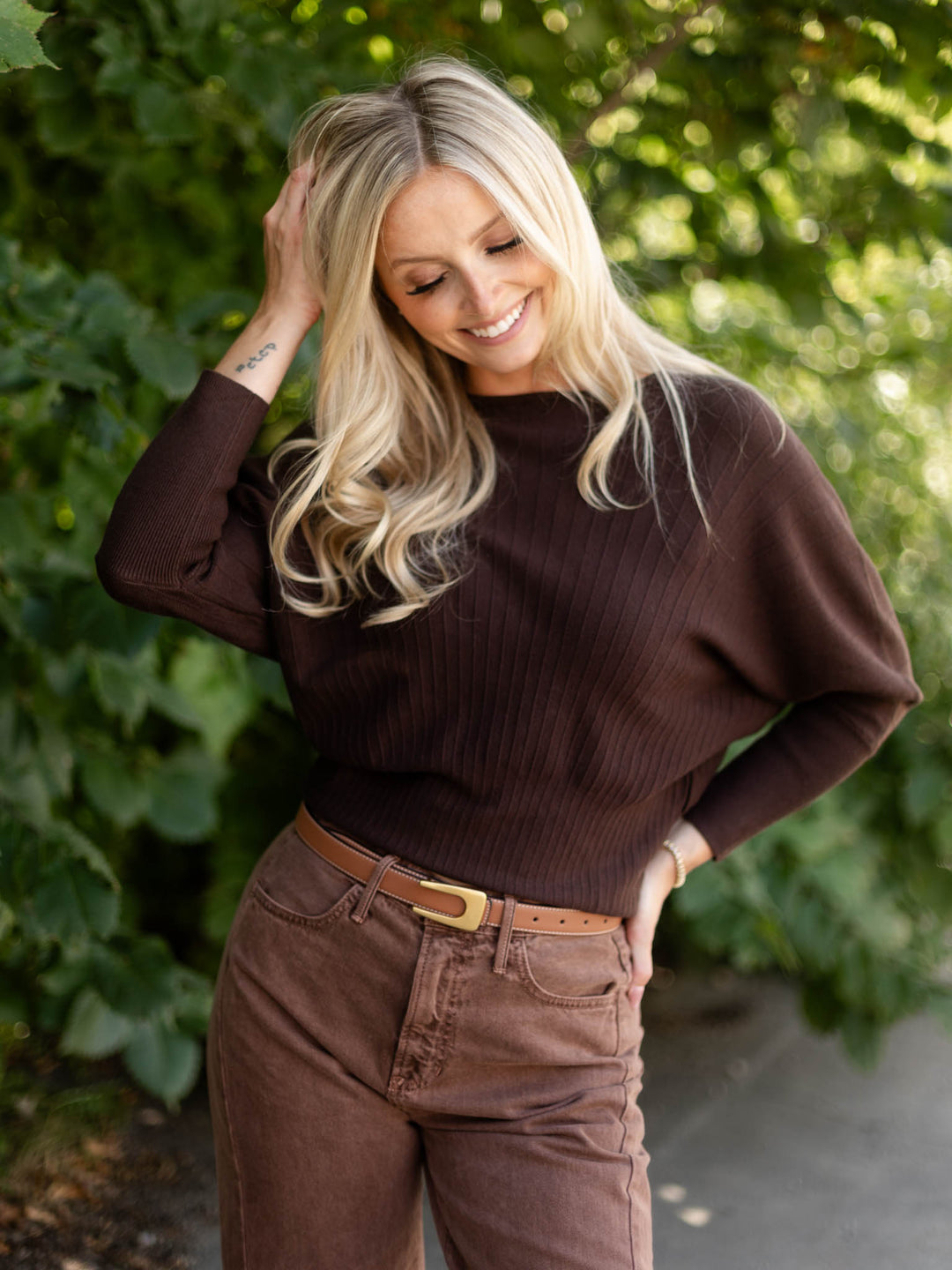 Allie Rose Vertical Fanned Dolman Sweater