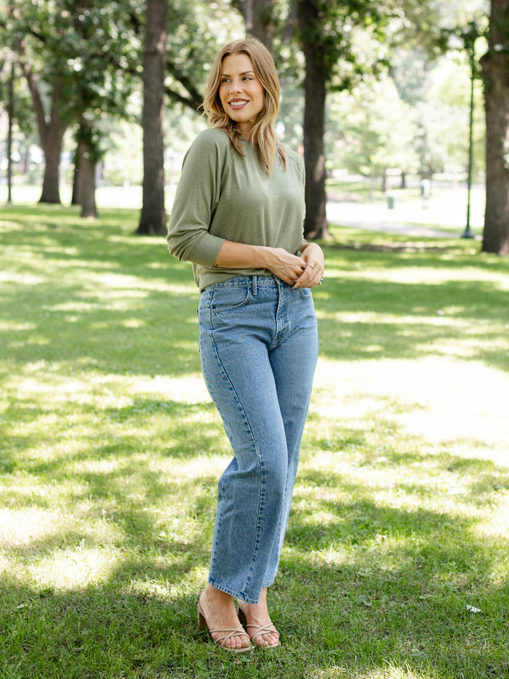 super soft green raglan style top