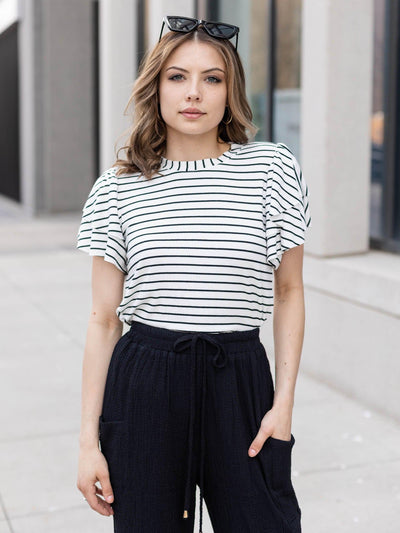 layered sleeve stripe top