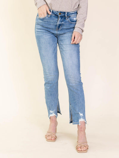 cropped side slit denim
