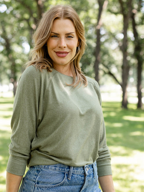 super soft green raglan style top