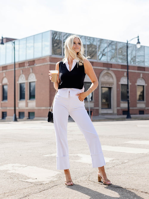 black and white sleeveless sweater vest tank