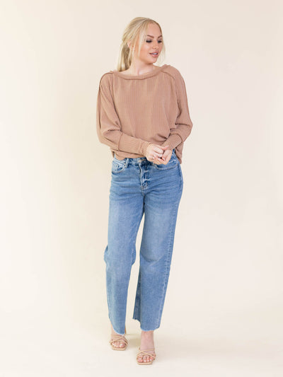 textured exposed seam top