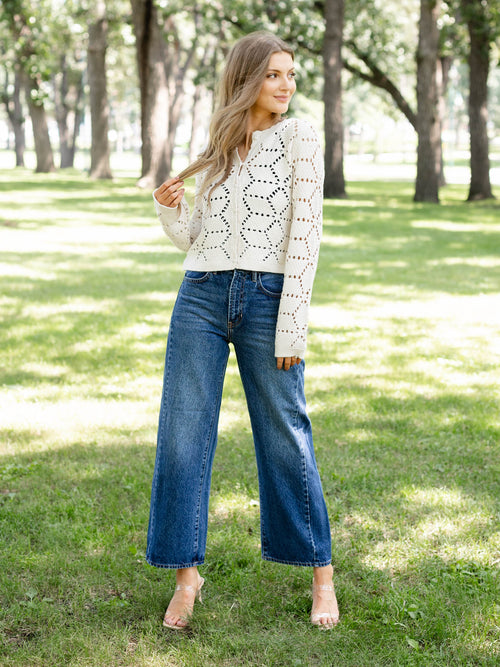 cream colorec rochet knit cardigan