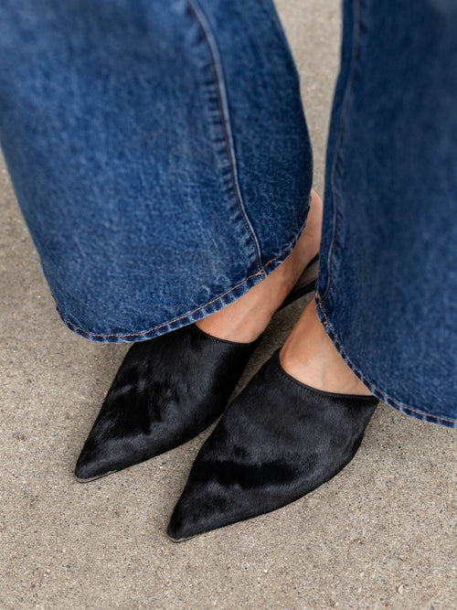 black hair slip on mule
