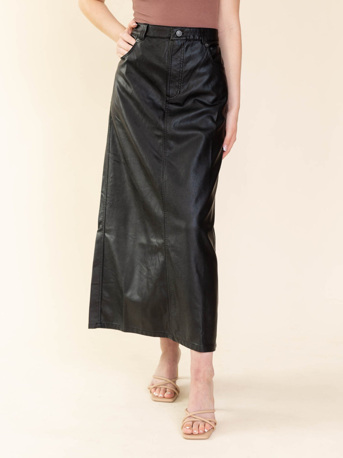 black faux leather skirt
