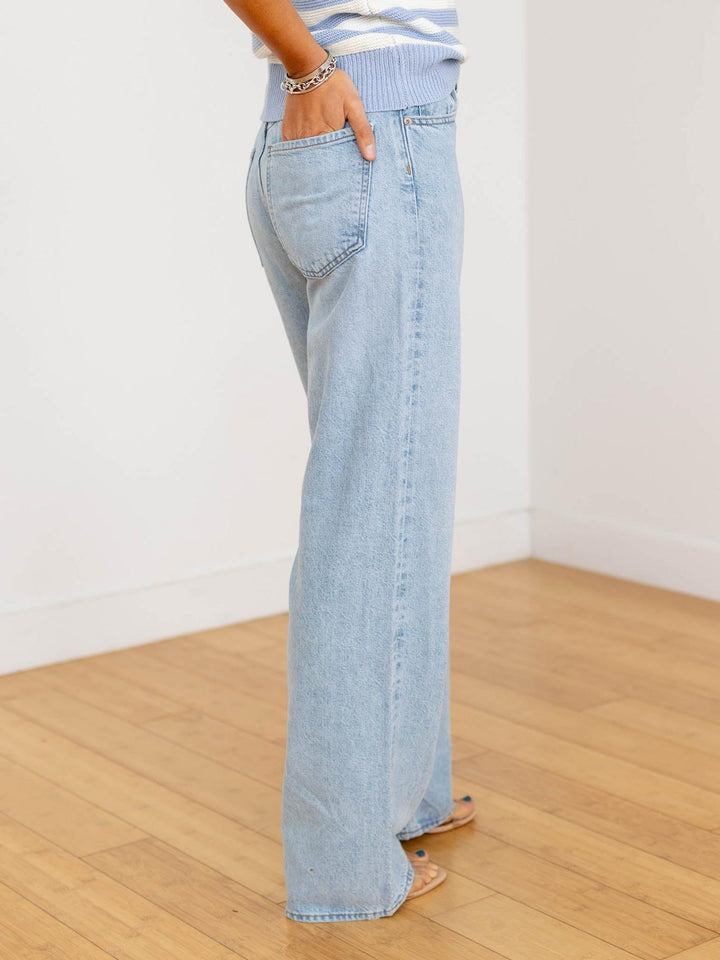 wide leg light wash denim
