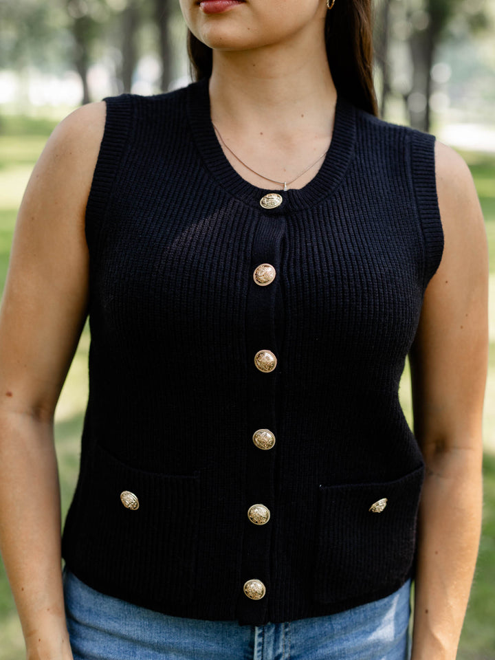 black gold button sweater vest
