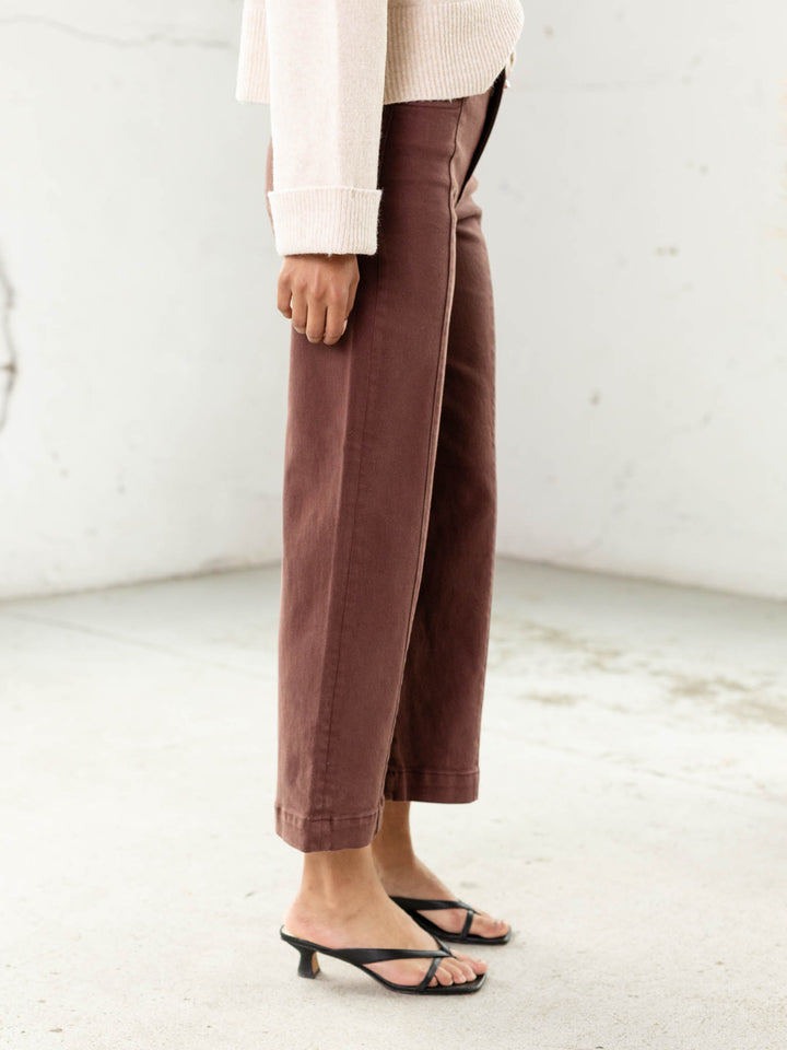 brown cropped wide leg denim