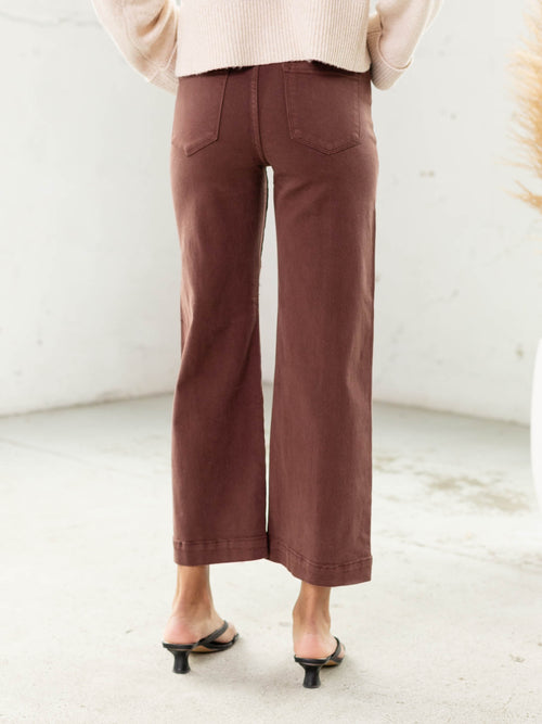 brown cropped wide leg denim