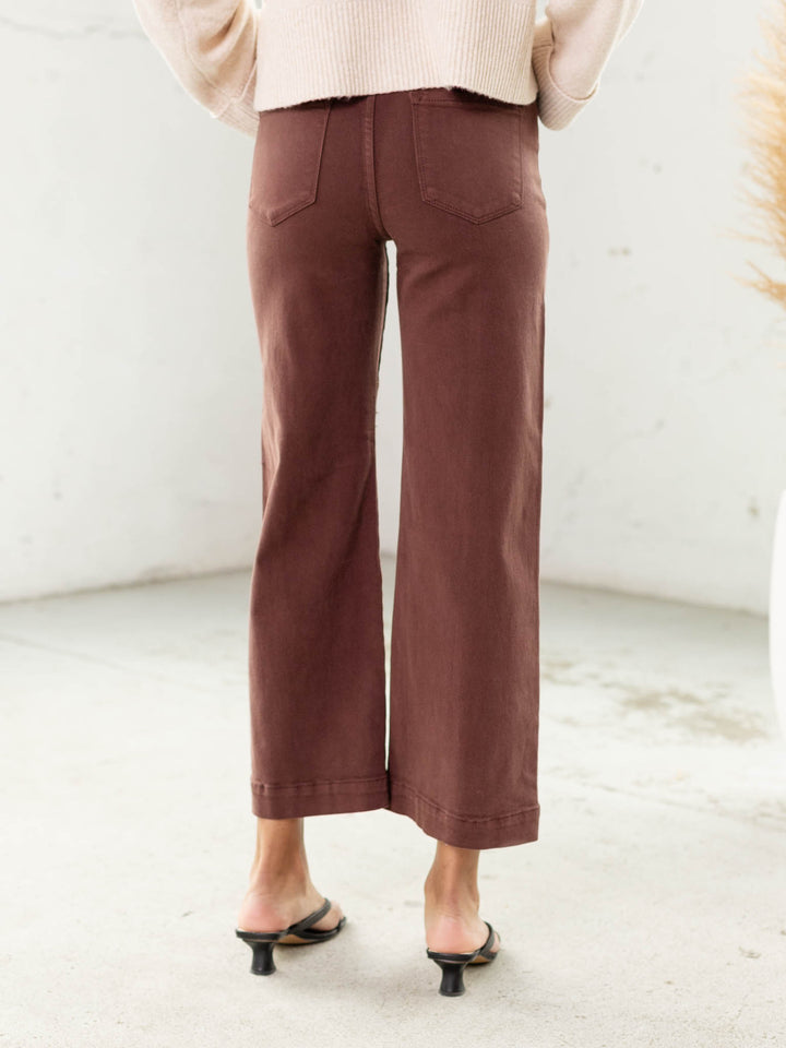 brown cropped wide leg denim