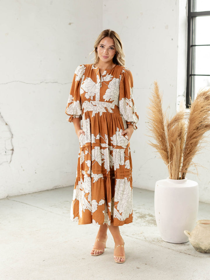 large scale floral print midi dress