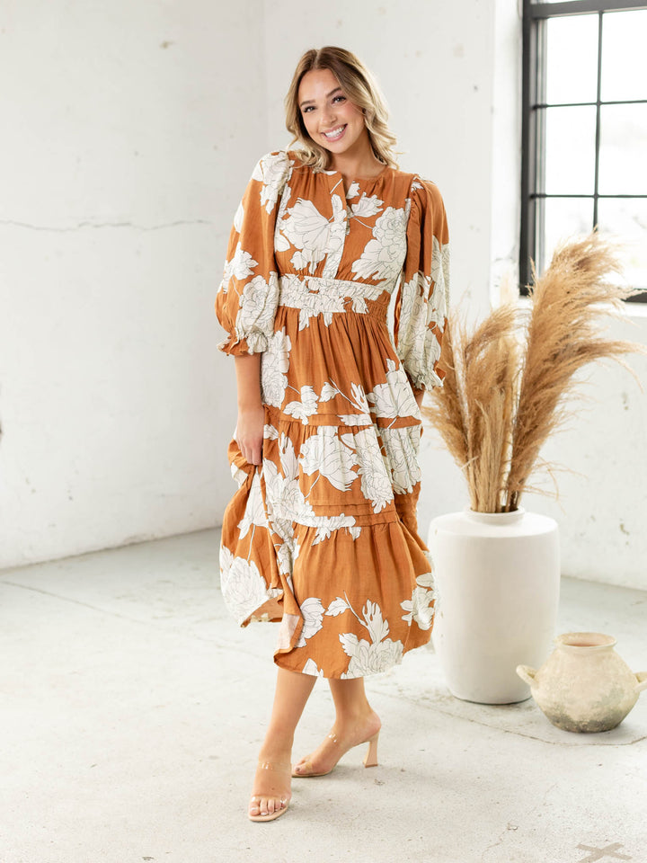 large scale floral print midi dress