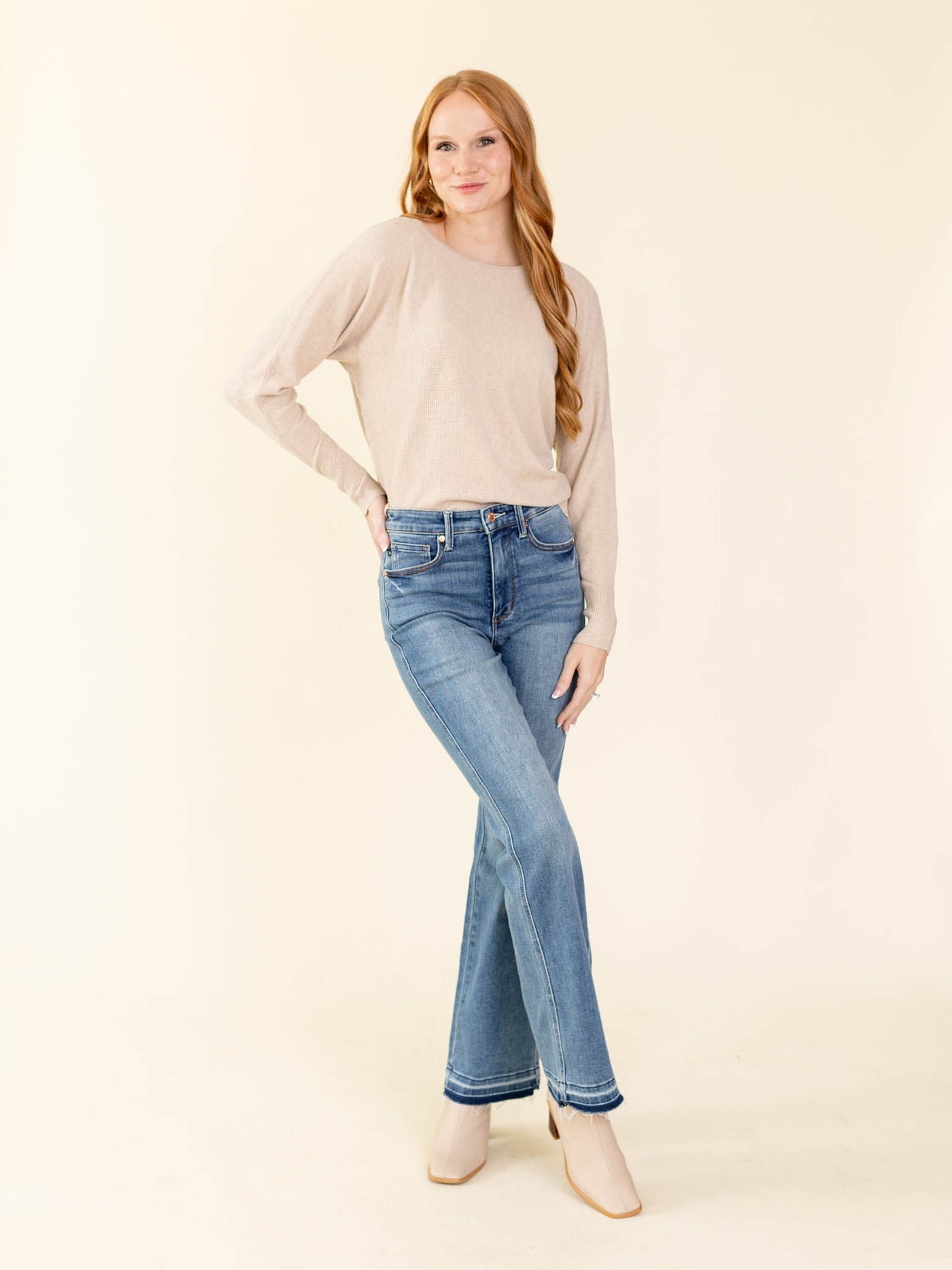 neutral waffle knit sweater