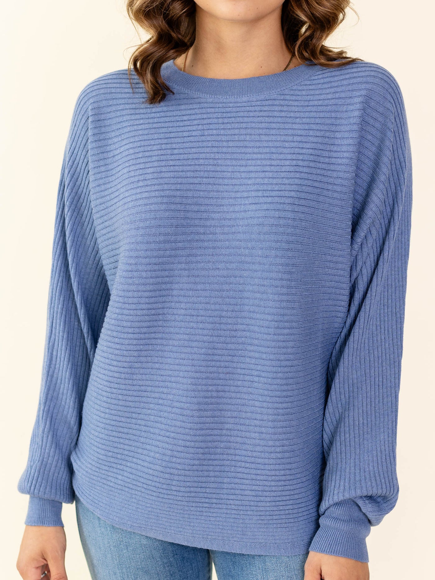 ribbed billowed sleeve sweater