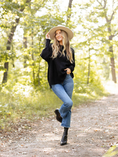 reverse seam drop shoulder sweater