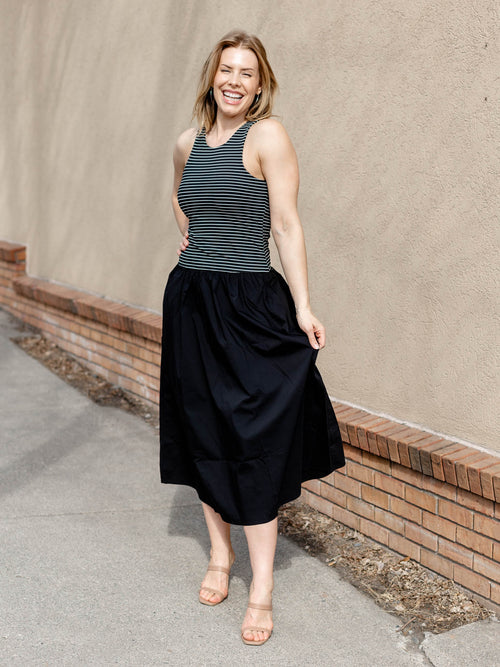 black and white stripe mixed contrast dress