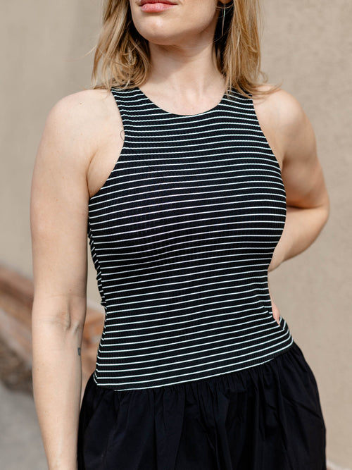 black and white stripe mixed contrast dress