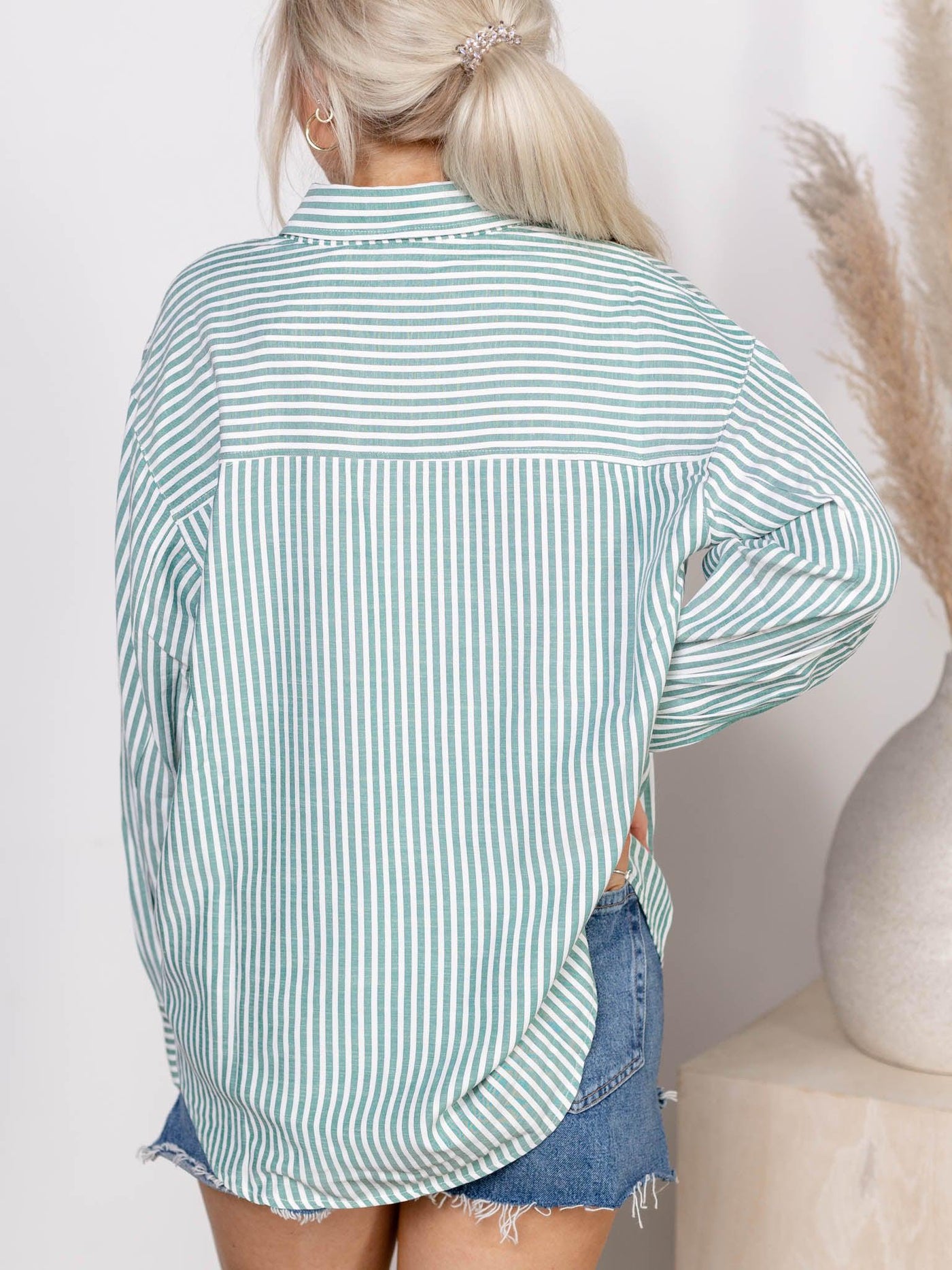 green stripe button down
