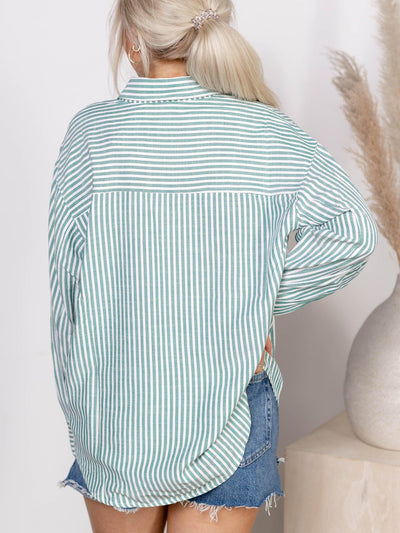 green stripe button down