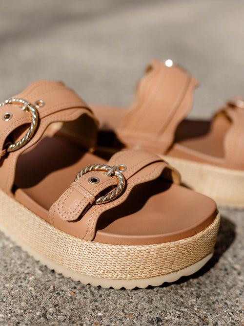 brown raffia platform sandal