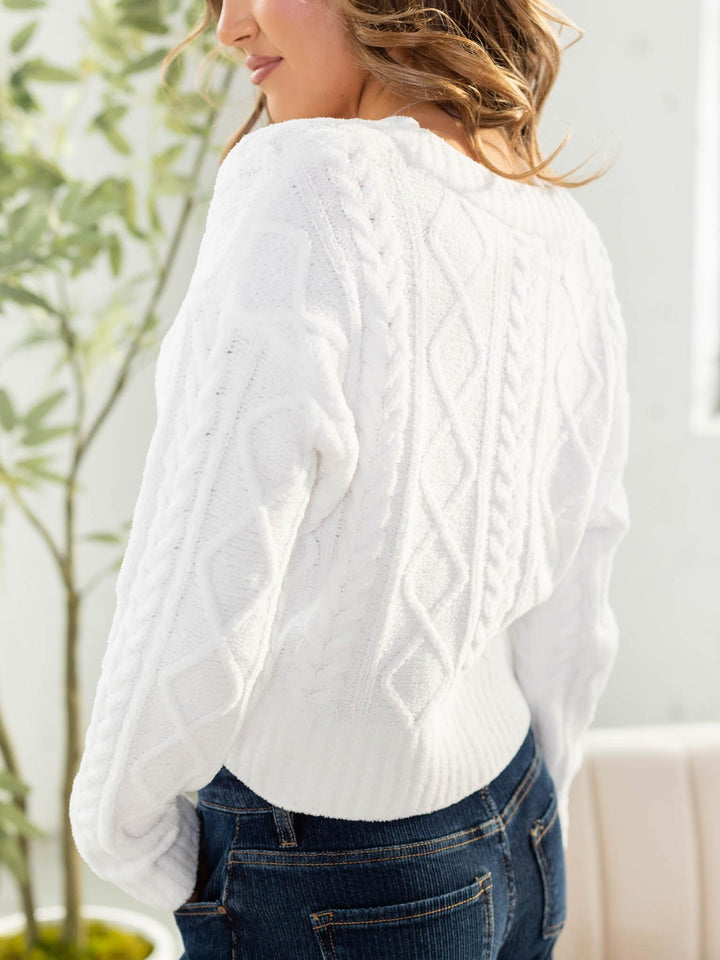 soft white cable knit cardigan