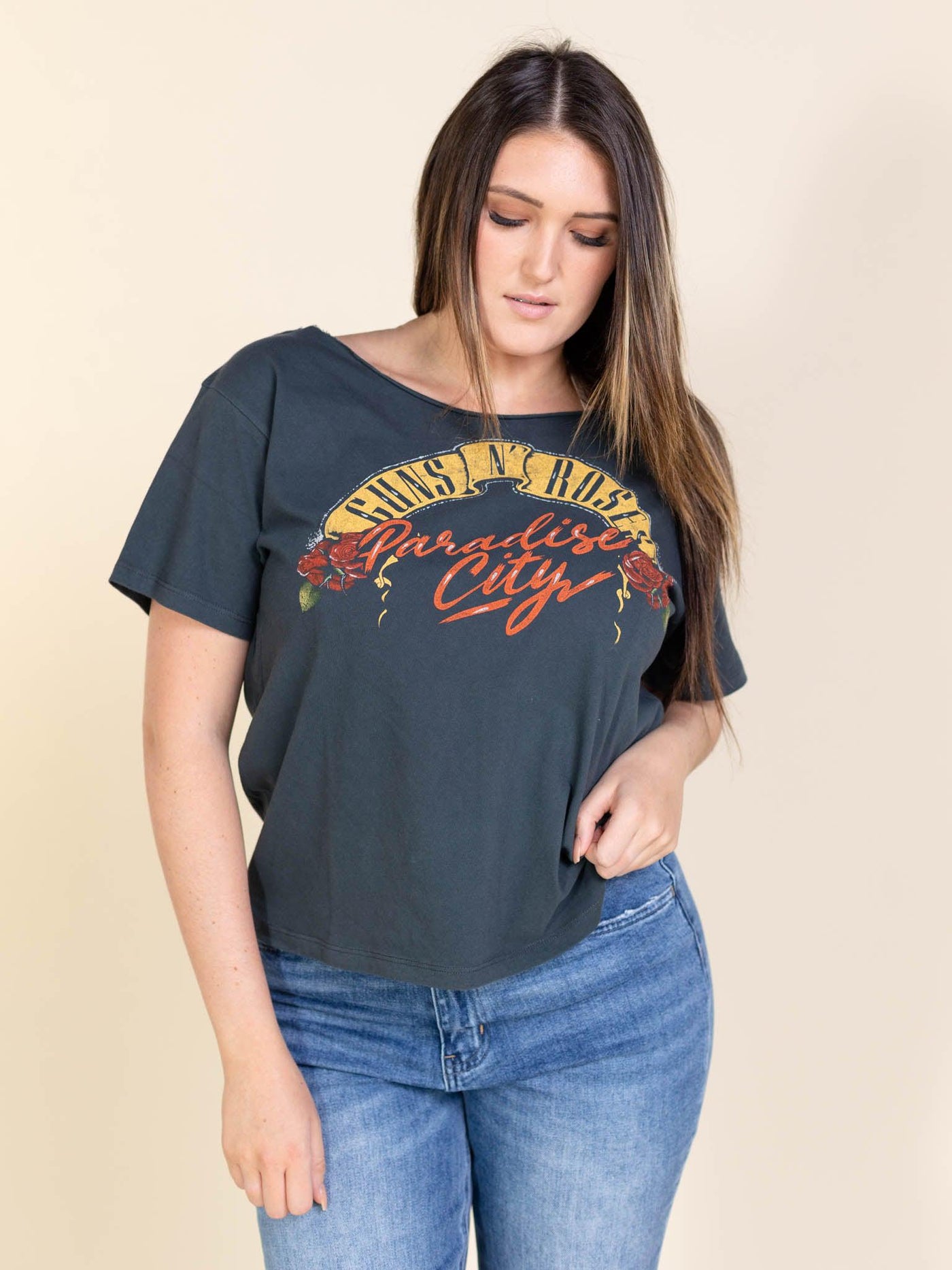 off the shoulder band tee