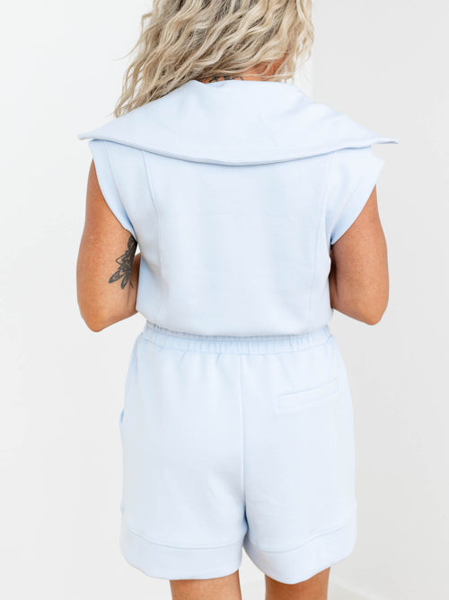 light blue half zip super soft romper