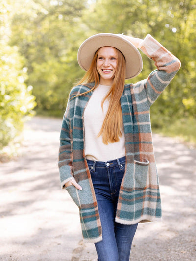 green plaid cardigan