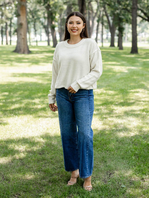 cream drop shoulder boxy sweater