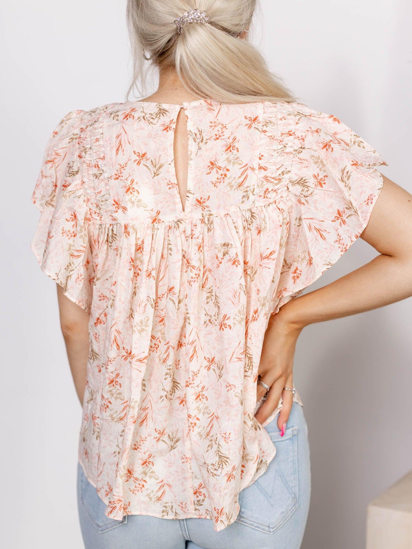 button back relaxed floral top