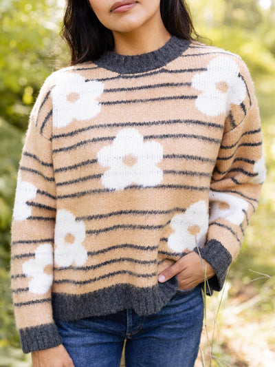 retro floral neutral stripe top