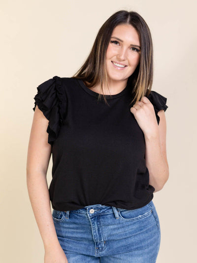 black ruffle sleeve top