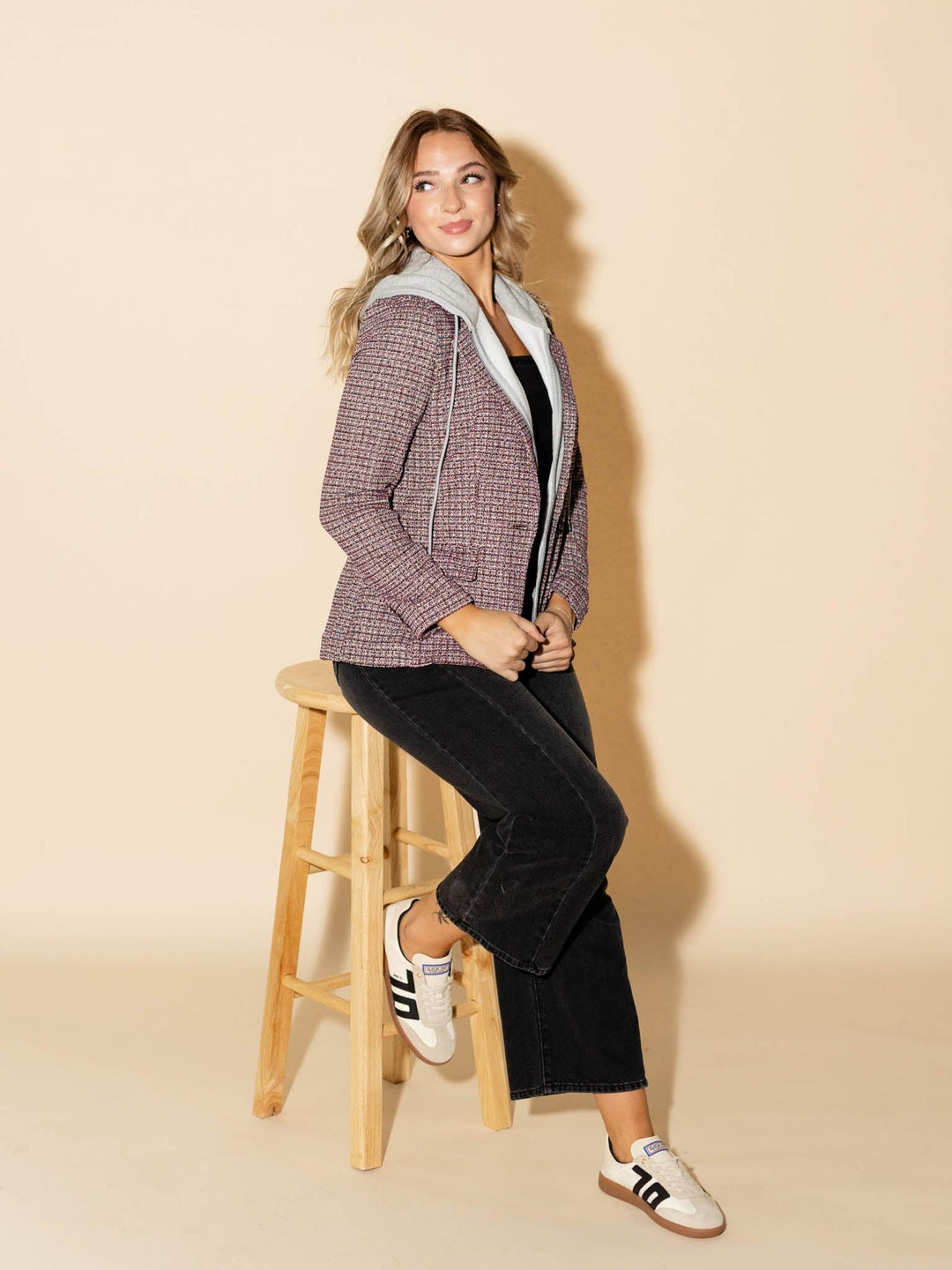 maroon tweed blazer 