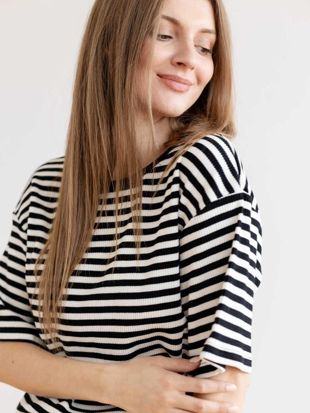black and white stripe ribbed top