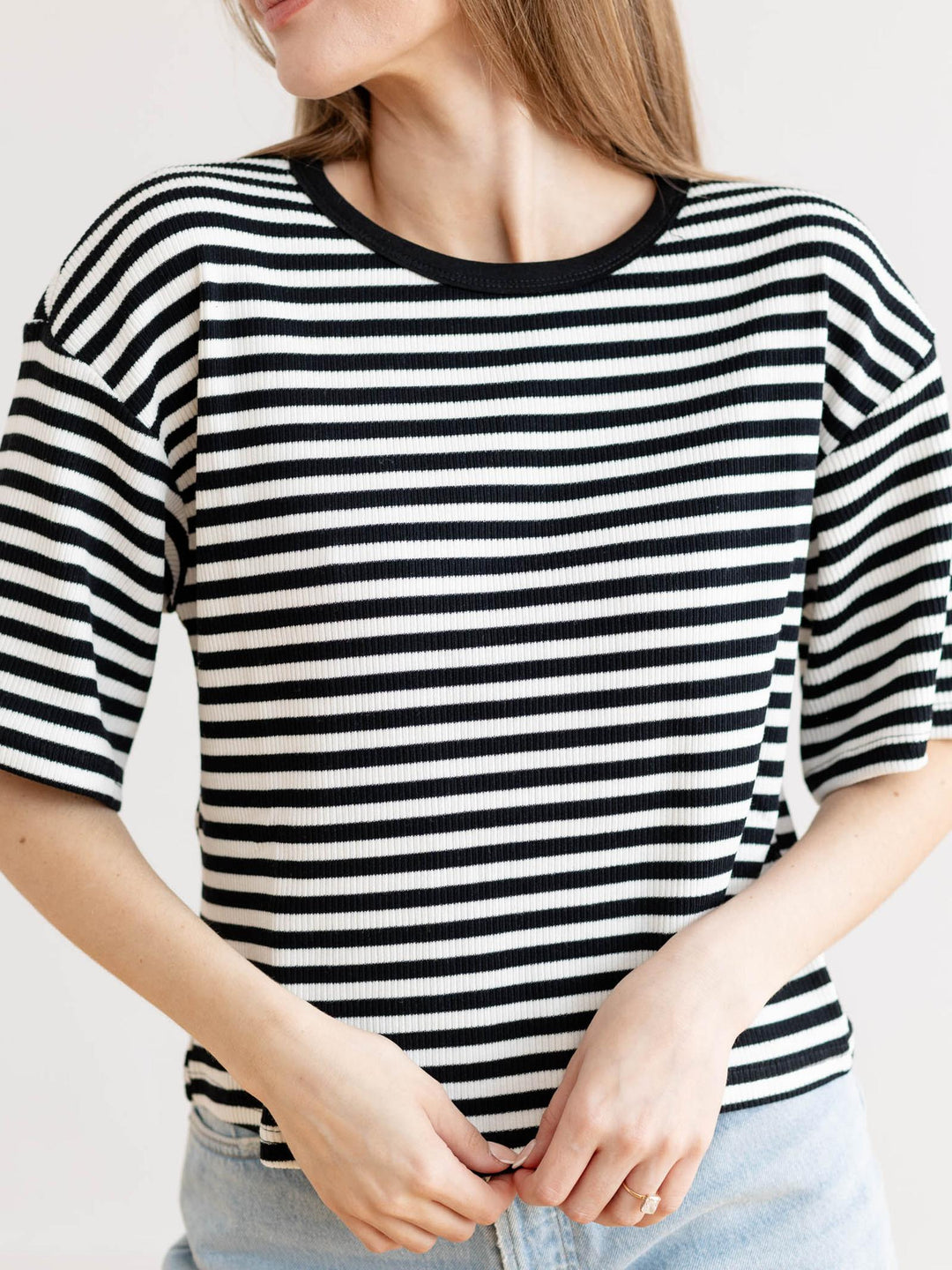 black and white stripe ribbed top