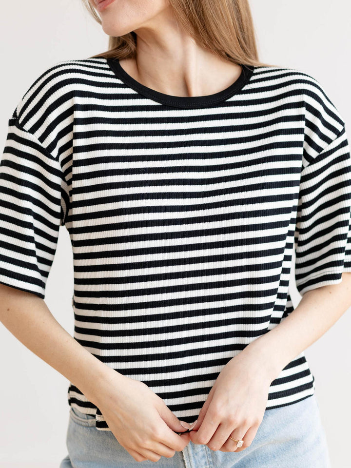 black and white stripe ribbed top