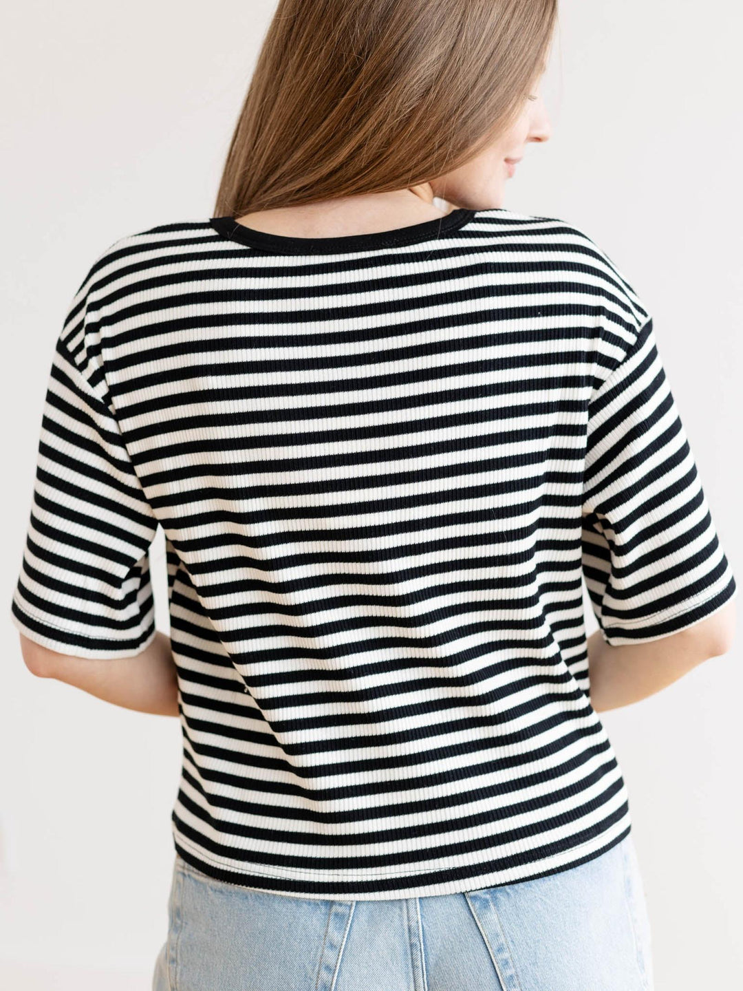 black and white stripe ribbed top