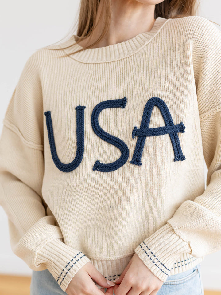 usa rope textured sweater