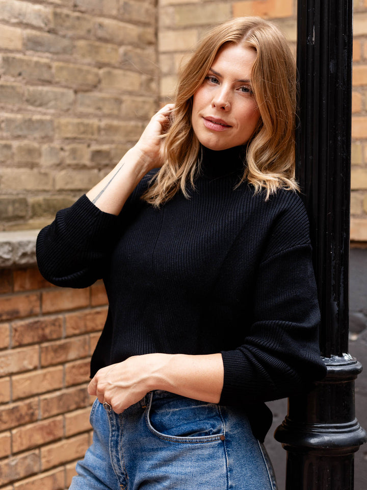 black high neck lightweight sweater