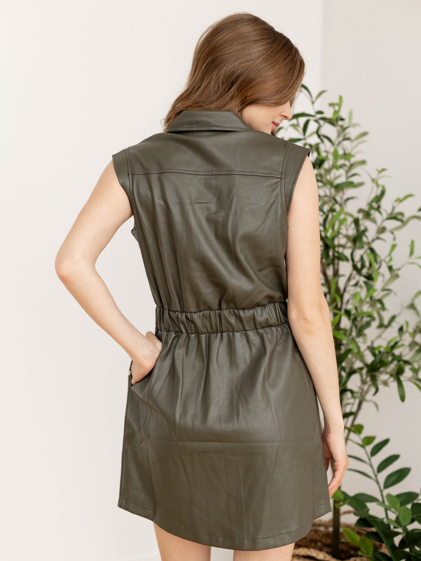 Elan Faux Leather Tie Waist Mini Dress Leela and Lavender Elan Faux Leather Tie Waist Mini Dress Leela and Lavender