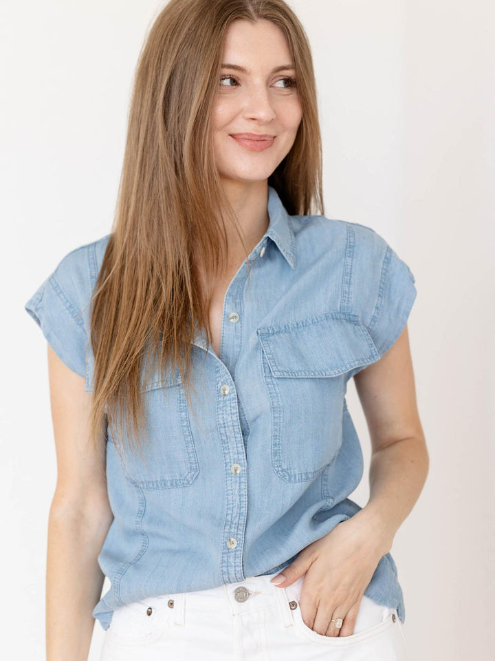 denim collared top
