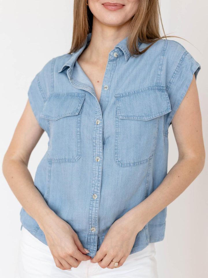 denim collared top