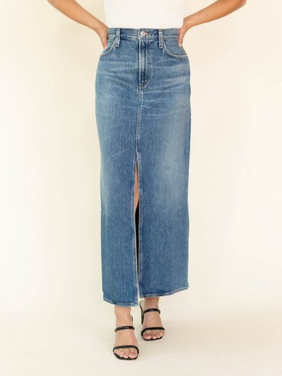 long denim maxi skirt