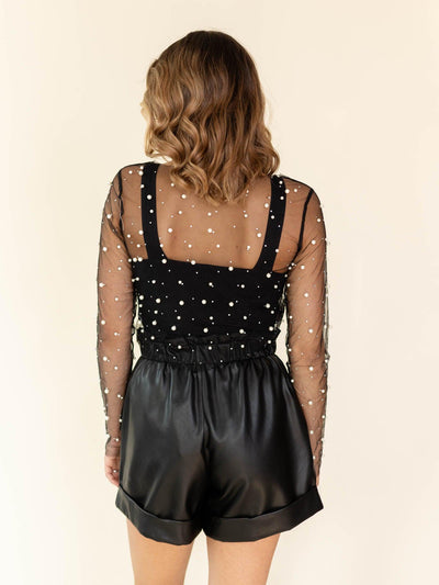 fitted cropped pearl top
