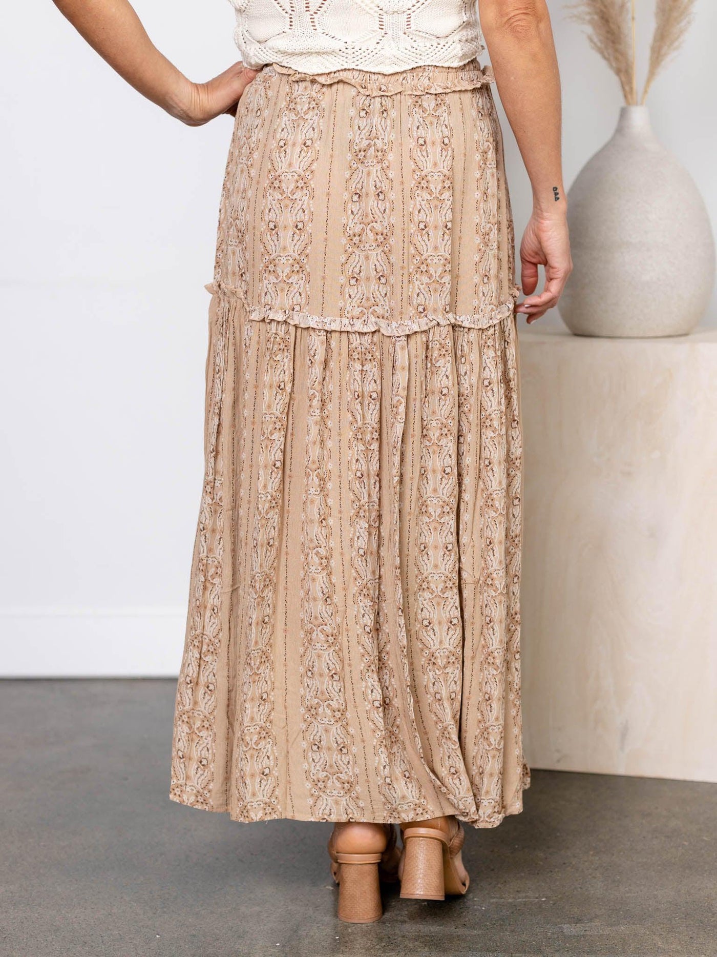 neutral printed maxi skirt