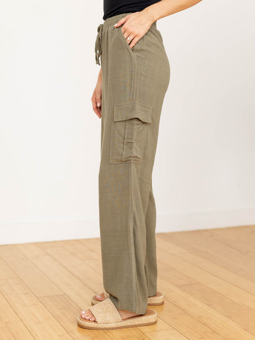 army green cargo linen pant