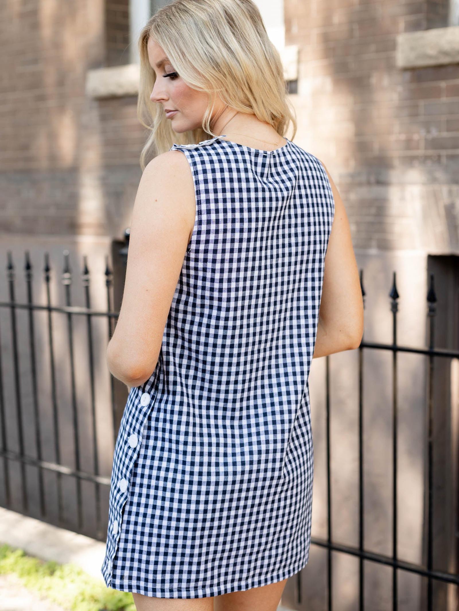 Navy Gingham Sleeveless Mini Dress | Leela and Lavender